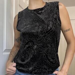 Vintage Briggs New York Black Velvet Paisley Top – Size Petite Large (Fits M-L)